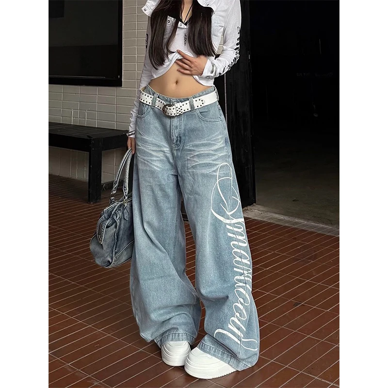2025 Herbst Frauen Y2k Baggy Vintage Blue Jeans 2000er Jahre Freund Jean Hosen Vintage Harajuku Brief Drucken Denim Hosen Kleidung Image