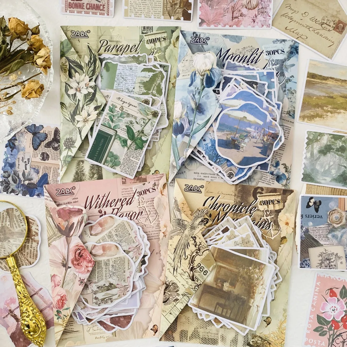 Journamm 30 Stück Vintage vorgeschnittene Aufkleber aus Papiermaterial für Scrapbooking, Junk Journal, Planer, Verzierung, Handkonto-Aufkleber Image