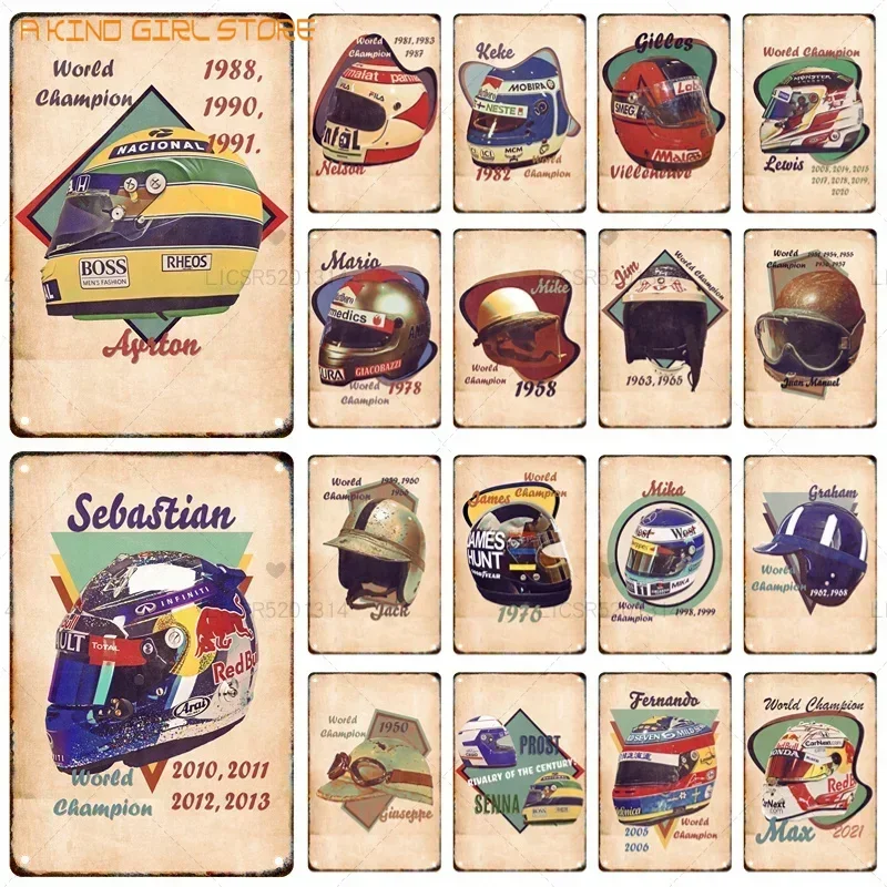 Vintage F1 Racing Helm Metall Beschilderung Zinn Malerei Vintage Poster Bar Garage Club Wand Kunst Dekorative Wandbild Ästhetische Spielzeug Gi Image