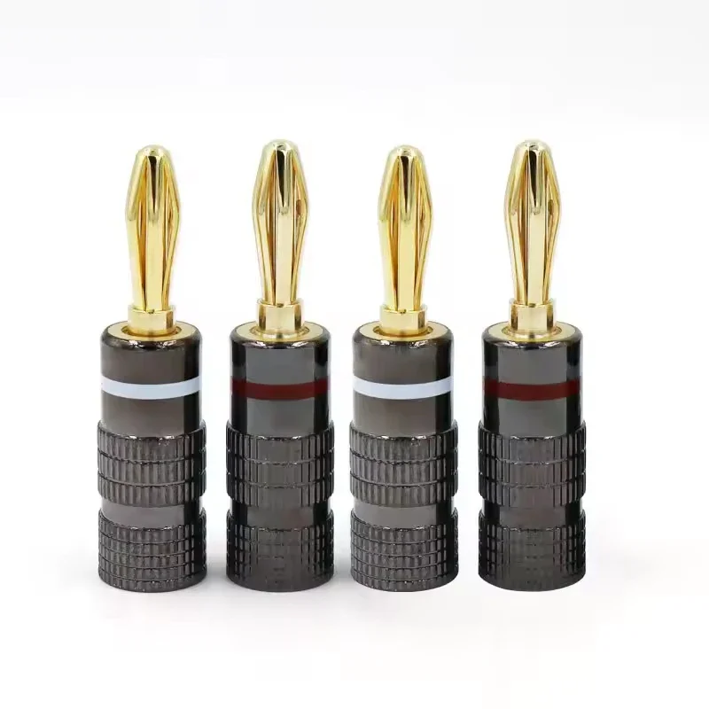 4 Stück New Gun Metal BANANENSTECKER 24K vergoldeter 4MM Bananenstecker mit Schraubverschluss für Audio-Buchse, Lautsprecherstecker, Weiß und Rot Image