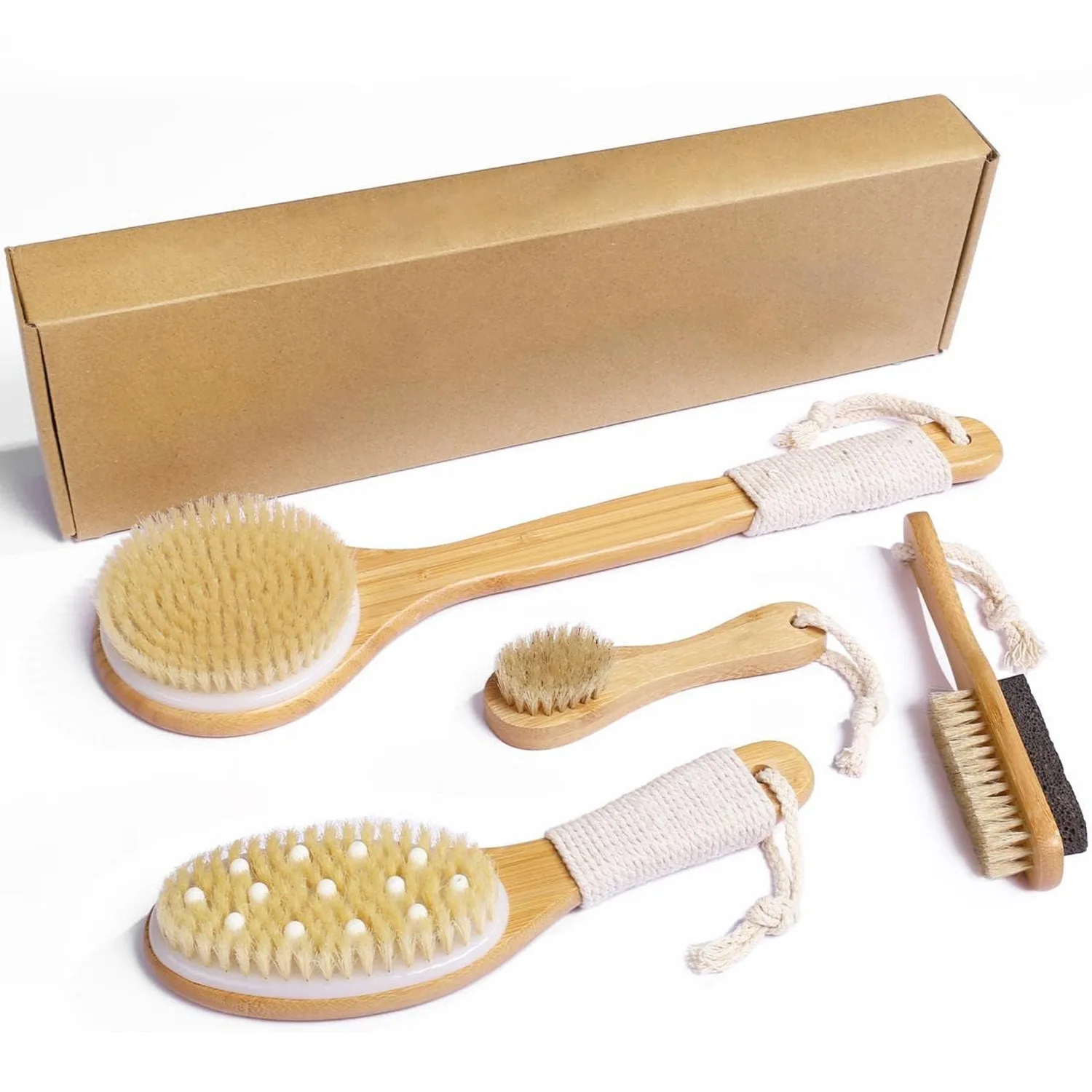 Körperbürsten-Set, Peeling-Körper-Trockenbürste, Gesichtsmassagebürste, Entfernung abgestorbener Haut, Vulkansteine Image