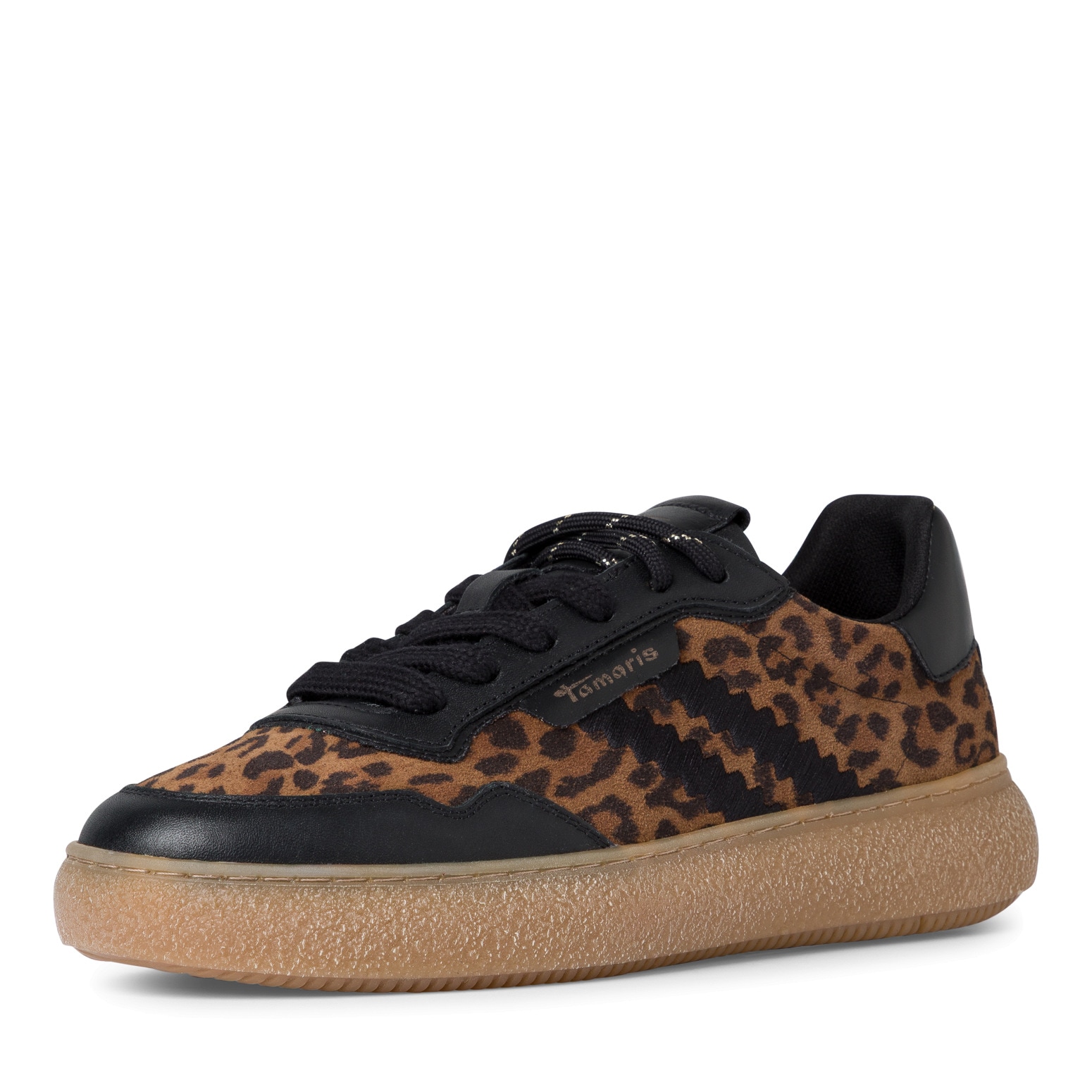 Plateausneaker TAMARIS, Damen, Gr. 36, leo kombiniert, Lederimitat, Veloursleder, animal-print, Schuhe Plateausneaker, Freizeitschuh, Halbschuh, Schnürschuh mit Kontrastbesatz
