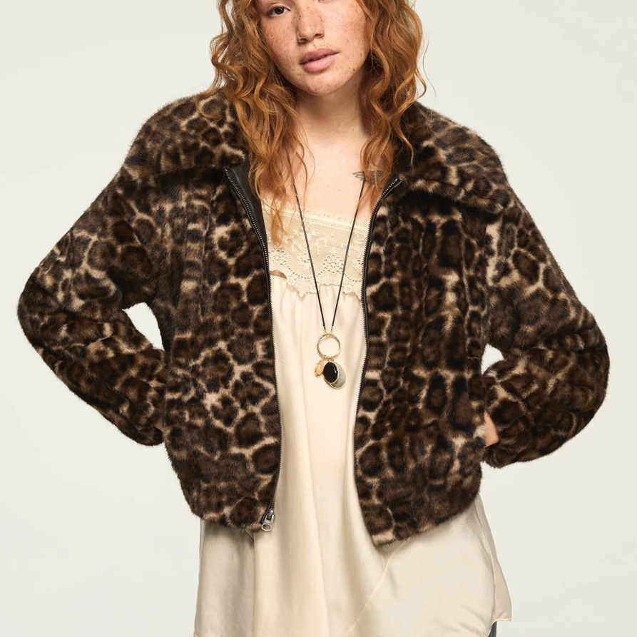 Lucky Brand Leopard Faux Fur Coat - Women's Clothing Outerwear Jackets Coats in Dark Brown Leopard Print, Size XL