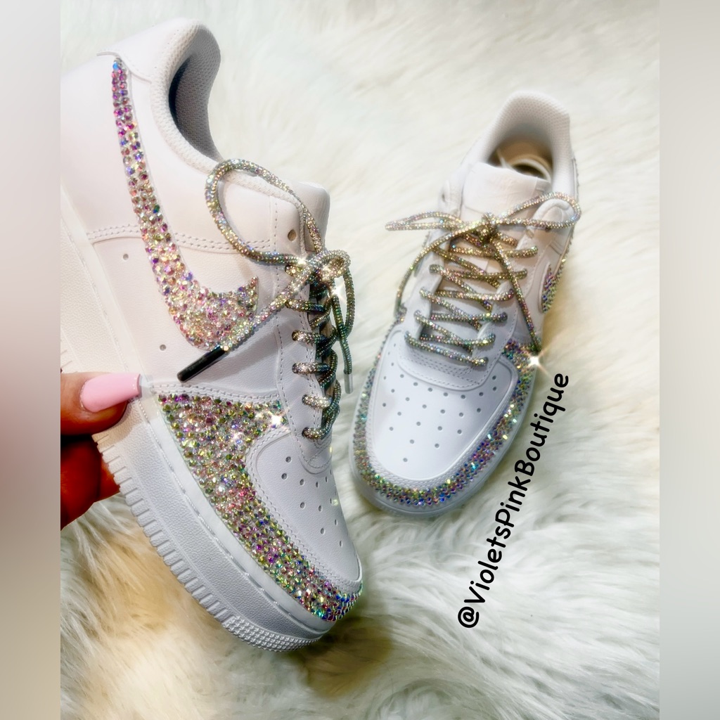 Nike Shoes | Women’s Custom Nike Ab Swarovski Crystal Nike Air Force 1 With Bling Shoe Laces | Color: White | Size: Various