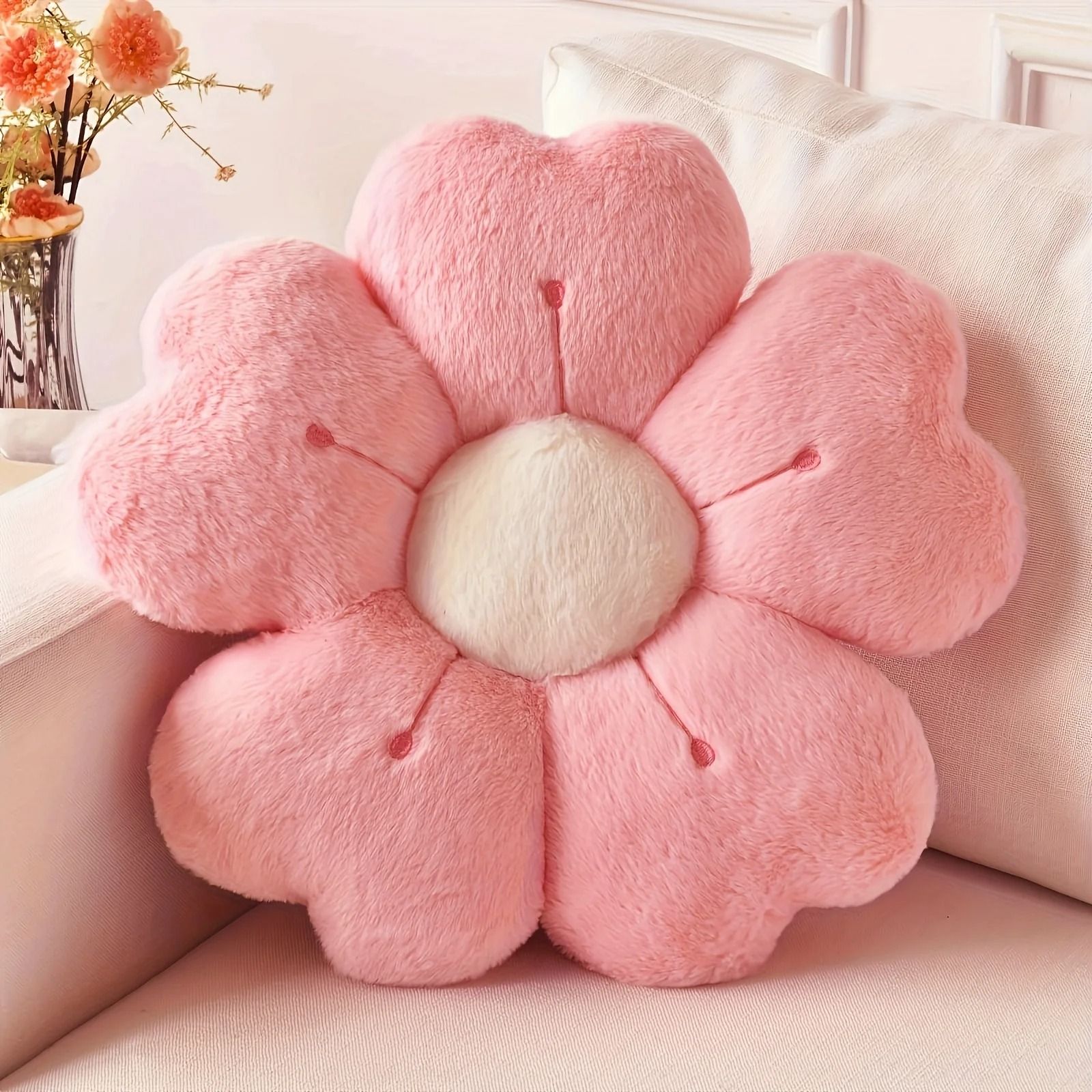 Plush Daisy Flower Throw Pillow pink s