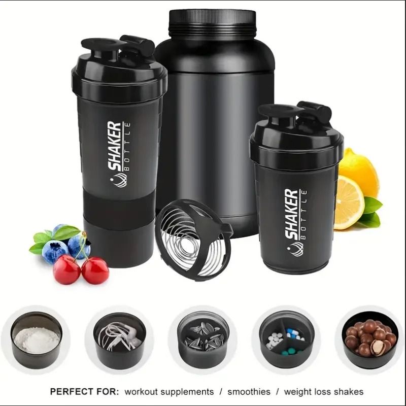 2 Tier Shaker Bottle With Powder Storage Ideal For Protein Shakes, Gym, And Fitness red