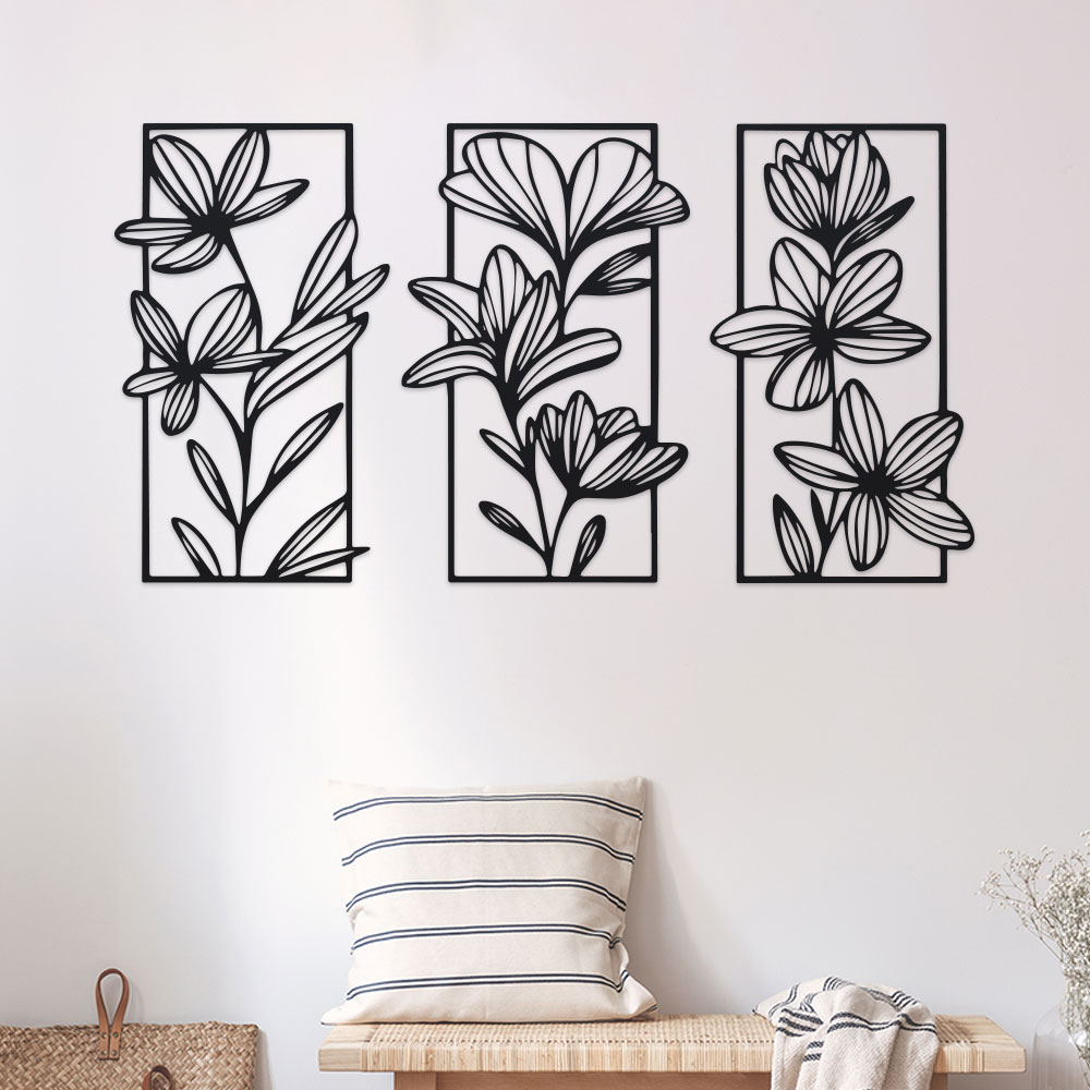 3 Piece Floral Metal Wall Sculptures, Classic Iron Wall Art Decor For Bedroom, Elegant Modern Flower Wall Murals 3 Piece Floral Metal Wall Sculptures, Classic Iron Wall Art Decor For Bedroom, Elegant Modern Flower Wall Murals