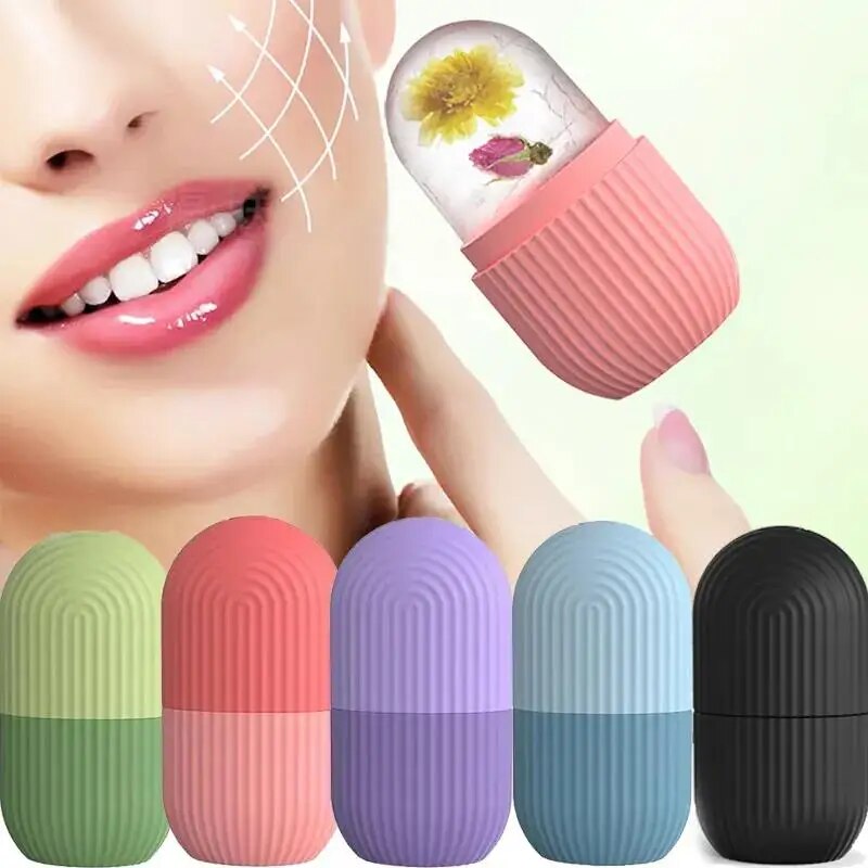 Ice Ball Face Massager Contouring, Silicone Ice Cube Trays Beauty Lifting, Eye Roller Facial Treatment Reduce Acne Skin blue