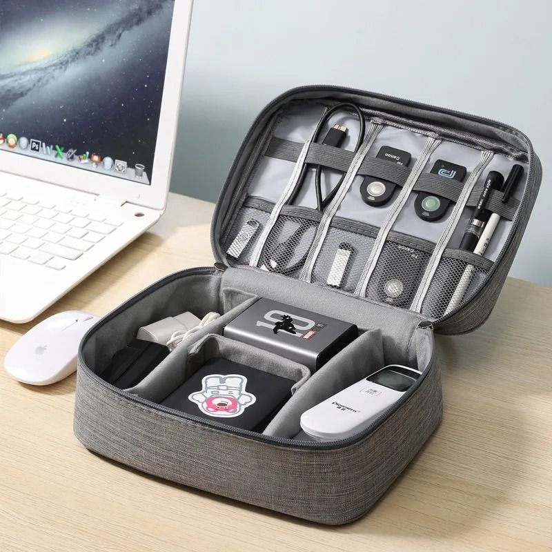 Waterproof Digital Cable Storage Bag Portable Electronic Organizer For Travel And Accessories gray