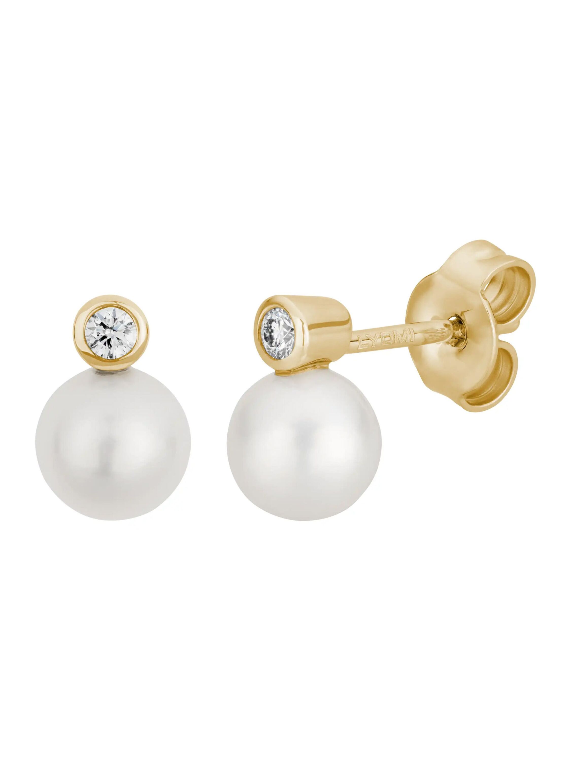 Lyomi Ohrstecker 585/- Gelbgold Perle 2 synth. Diam. 0,06ct.