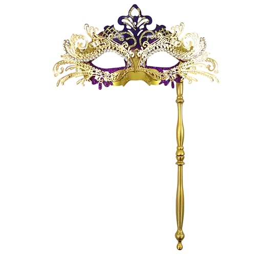 Masque de bal masqué pour femme avec strass et poignée - élégant doré Masque rouge portatif pour les fêtes du Nouvel An, boules événements de danse formelle
