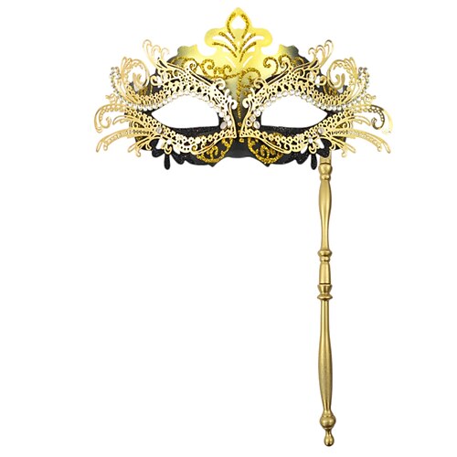 Masque de bal masqué pour femme avec strass et poignée - élégant doré Masque rouge portatif pour les fêtes du Nouvel An, boules événements de danse formelle