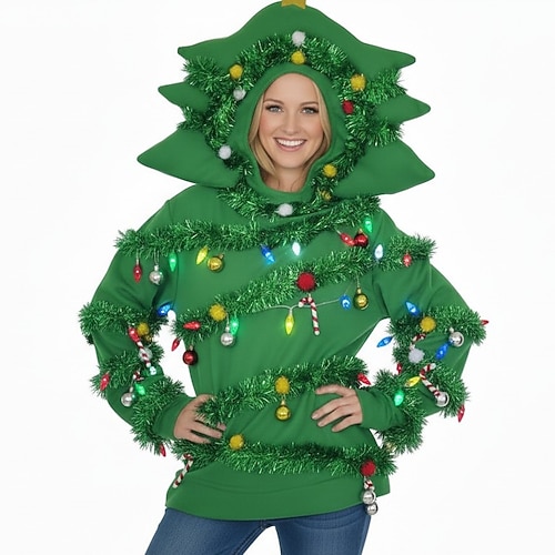 Costume de Noël Sweat à capuche Costume élégant Sapins de Noël Noël pour Homme Femmes Adultes Noël Nouvel An Soirée Performance Combinaison