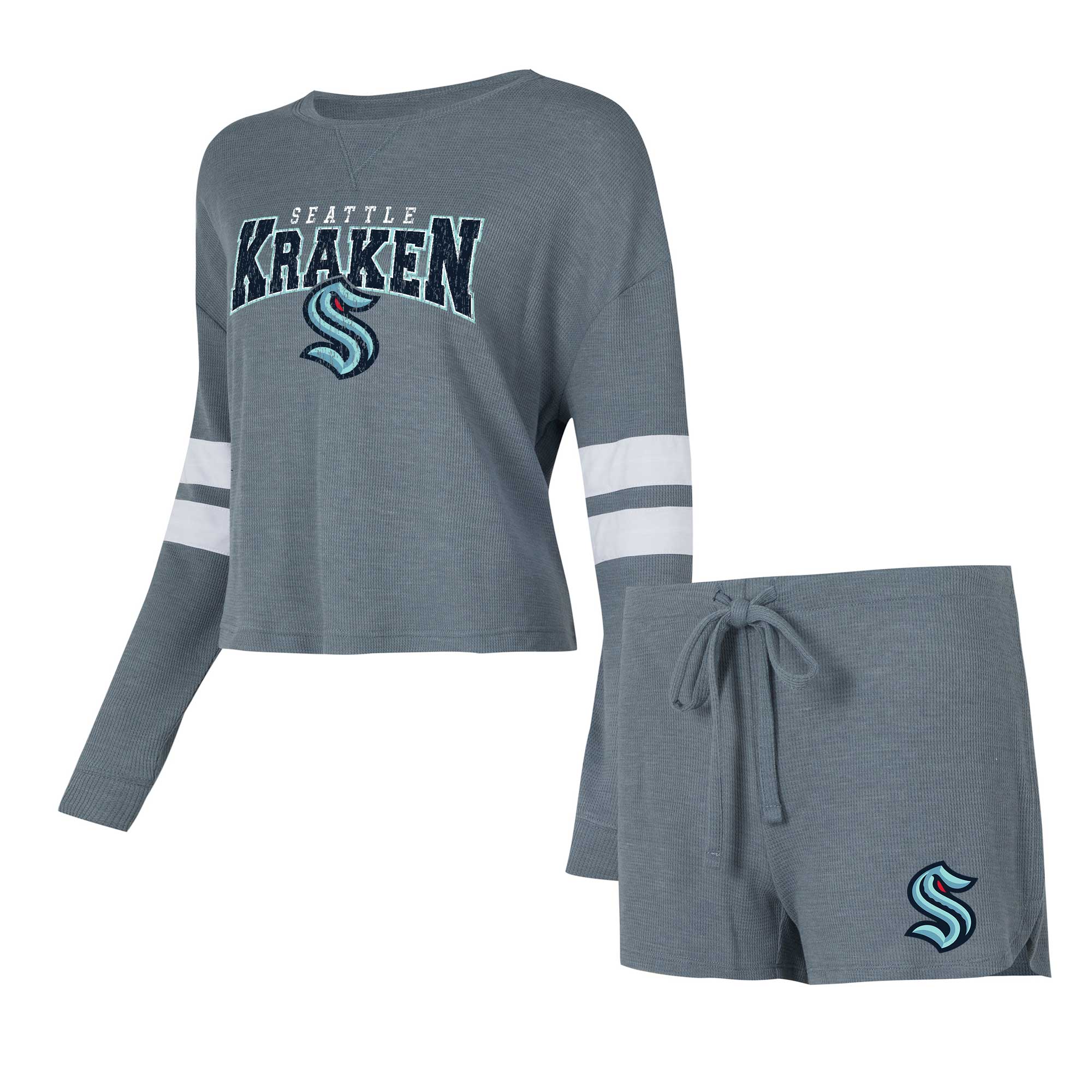 Damen-Schlafanzug-Set „Concepts Sport Charcoal Seattle Kraken Meadow“ bestehend aus Langarmshirt und Shorts Image