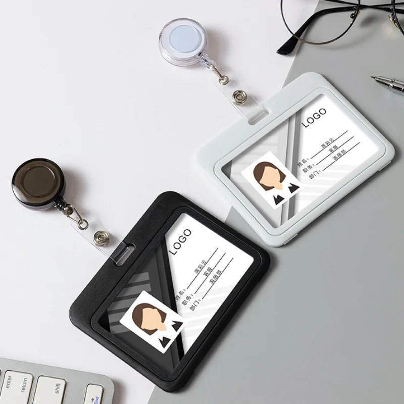 Custodia protettiva per targhetta identificativa sul petto in plastica per personale, custodia per carta da lavoro con clip, bobina per badge, custodia protettiva per porta badge per dipendenti in