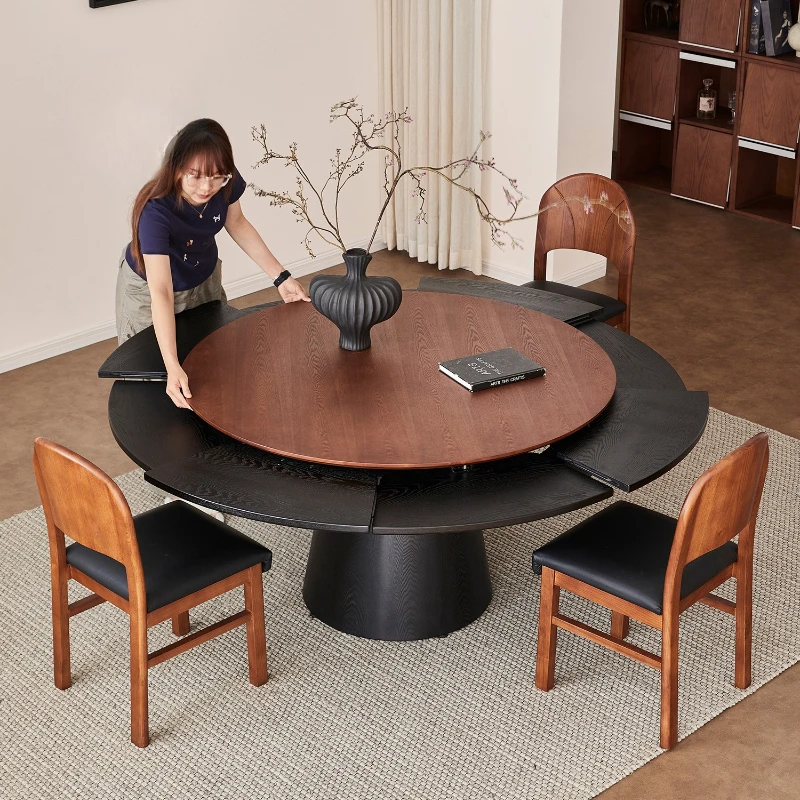 Runder Tisch mit drehbarer und einziehbarer Verformung, mittelgroßer 10-Personen-Haushalt im antiken Stil, rund