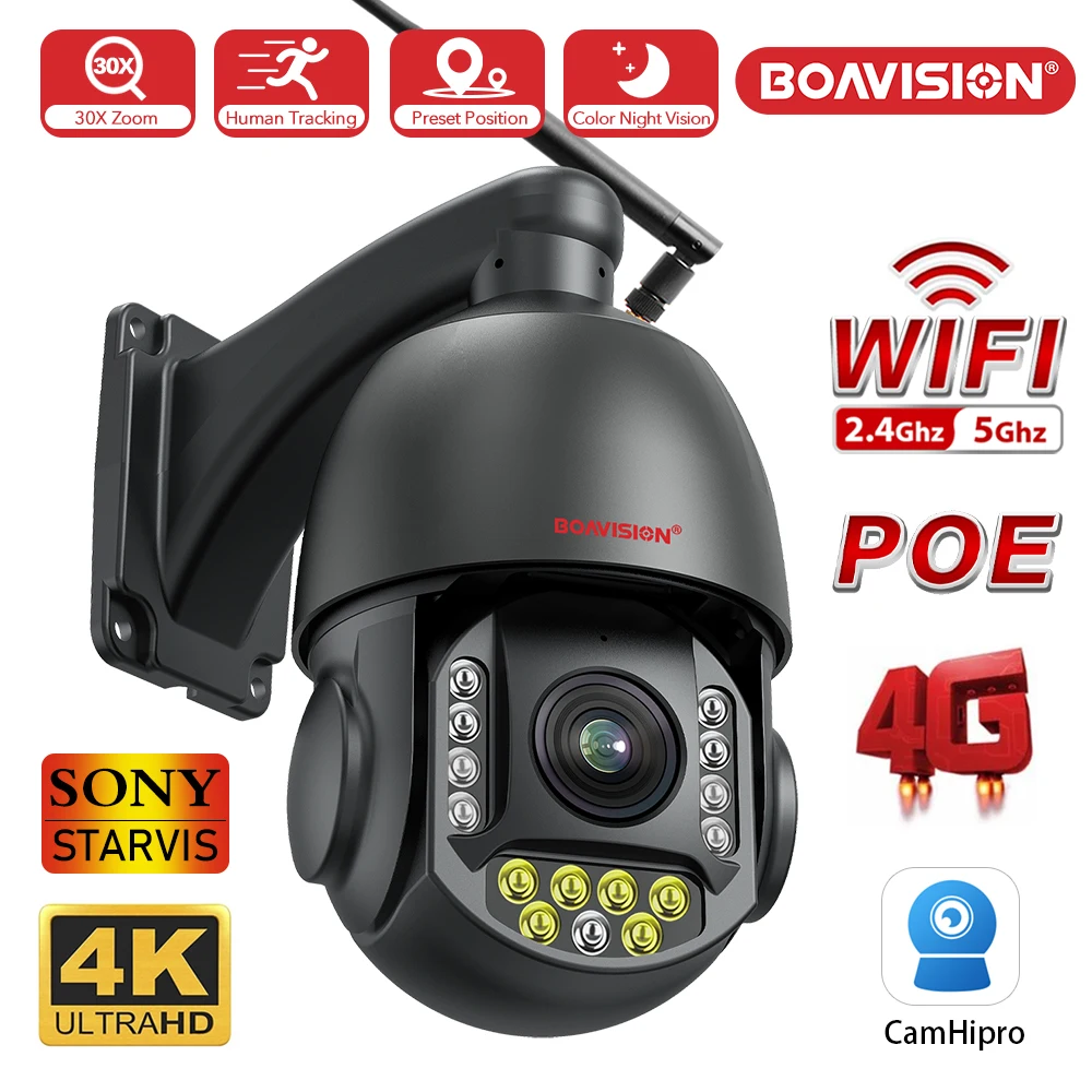 4K 8MP Überwachung Kamera WIFI / 4G SIM Karte/POE 30X Zoom PTZ Humanoiden Tracking IR 100M Outdoor Speed Dome Sicherheit Kamera Image