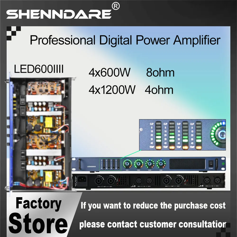 LED600 4X600W Professioneller Leistungsverstärker 4 Kanäle Stereo Line Array Lautsprecher Vorverstärker DJ Subwoofer Verstärker Klasse D Bühnenleistung Soundverstärker PFC 90V-270V Image