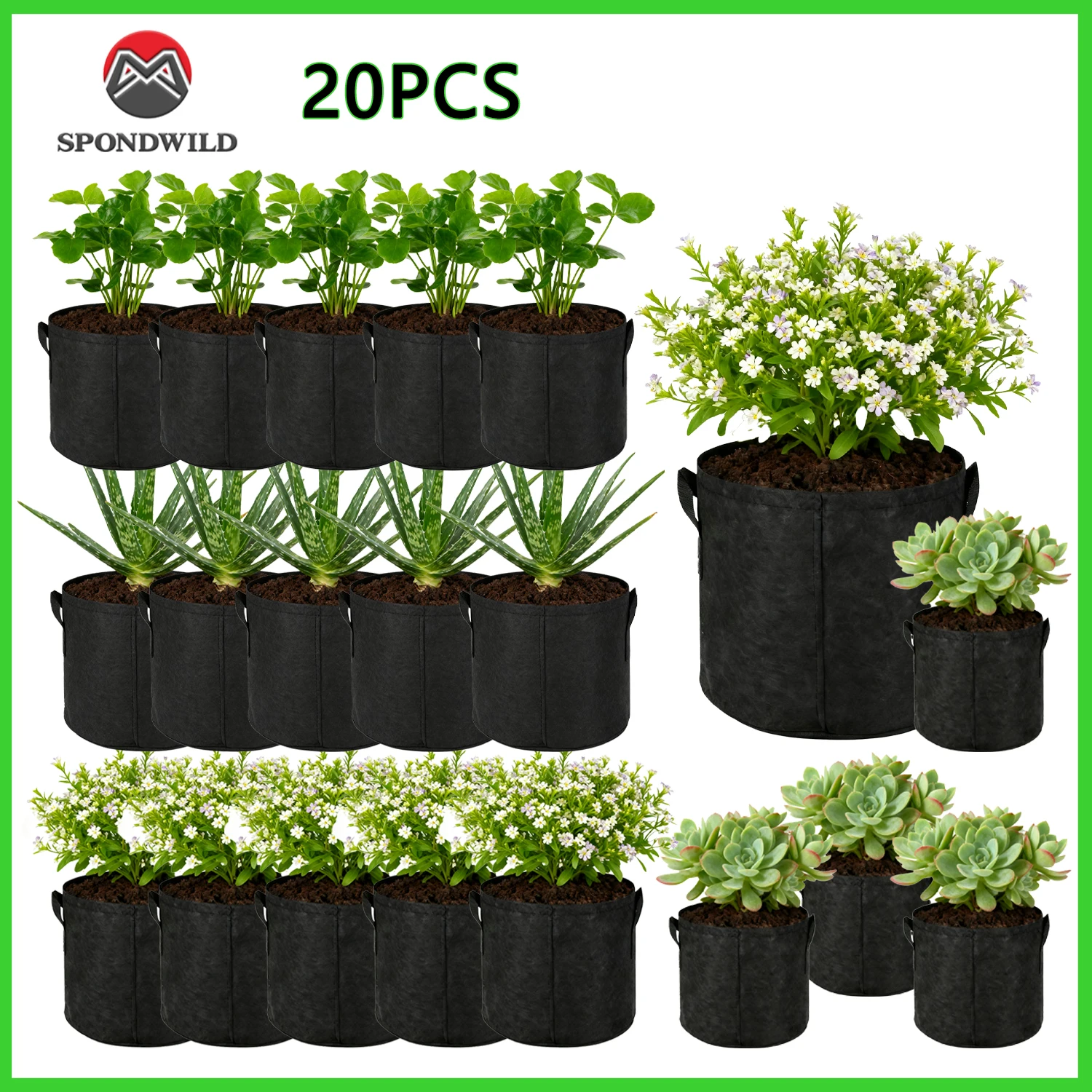 10-Gallonen-Pflanzsäcke für Gemüse/Blumen/Pflanzen, 5-Gallonen-Belüftungstöpfe aus Stoff mit Griffen, Stofftöpfe für Pflanzen, Gartengeschenk Image