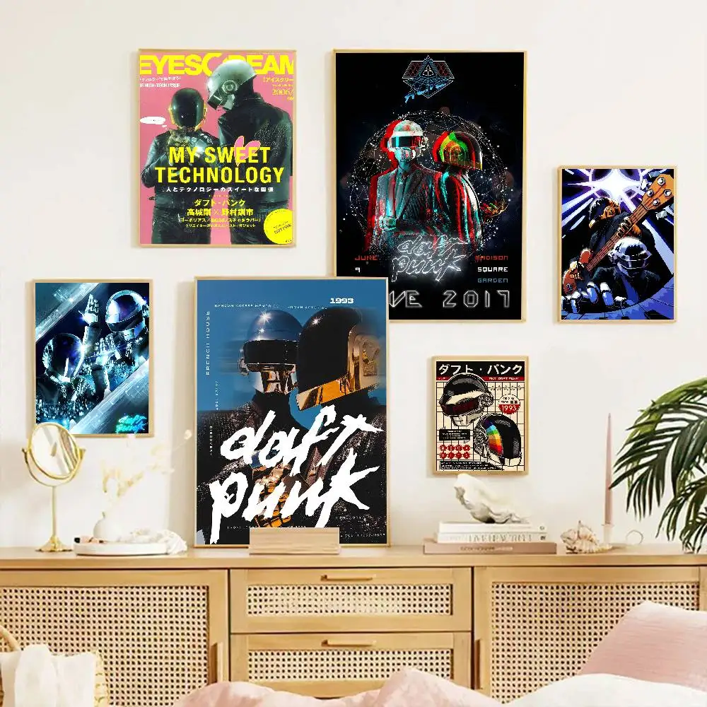 Around The World Daft Punk Vintage Selbstklebendes Kunstposter Whitepaper Drucke Poster Kunstwerk Ästhetische Kunst Wandmalerei