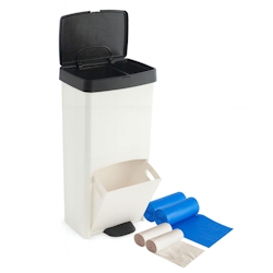 WellHome - Vertikaler 70L-Mülleimer mit 2 Fächern (40L + 30L), schwarz-weiß, inklusive 10L- und 30L-Müllbeuteln Image