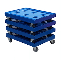 Logiplast 4 Stück Transportroller für Kisten 80 x 60 cm - 400 kg Traglast in Blau 2 Lenkrollen - 2 Bockrollen Image