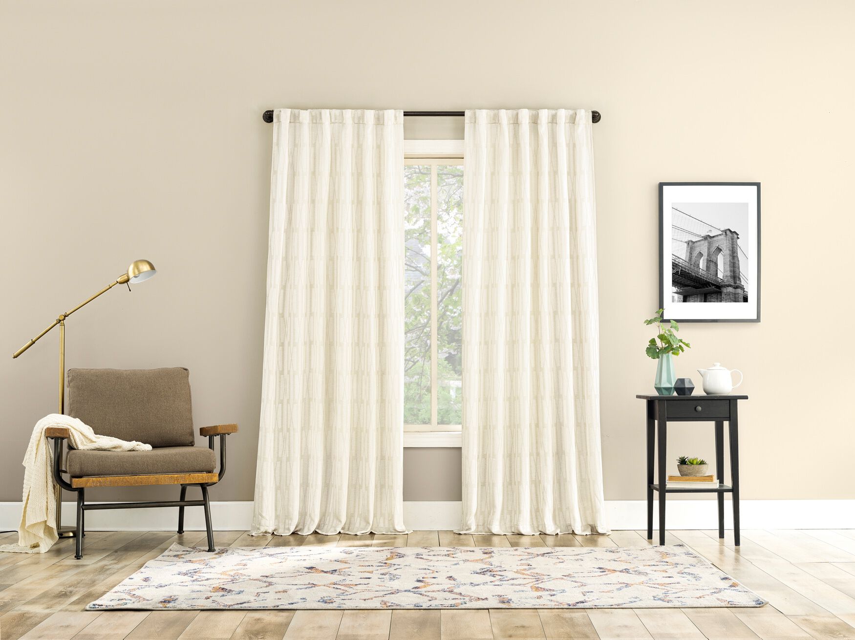 Wide Width Douro Abstract Geo Window Panel by BrylaneHome in Cream (Size 52