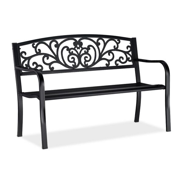 relaxdays Metall-Gartenbank mit floralen Ornamenten, 121 cm