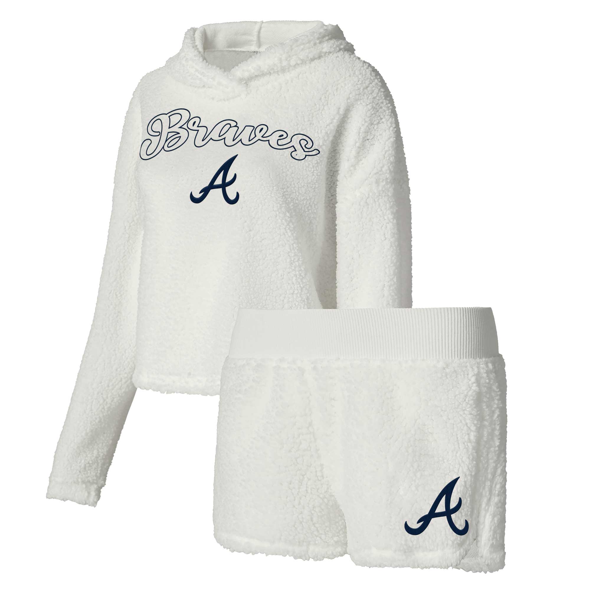 Damen Concepts Sport Cream Atlanta Braves Flauschiges Hoodie-Top & Shorts Schlafset Image