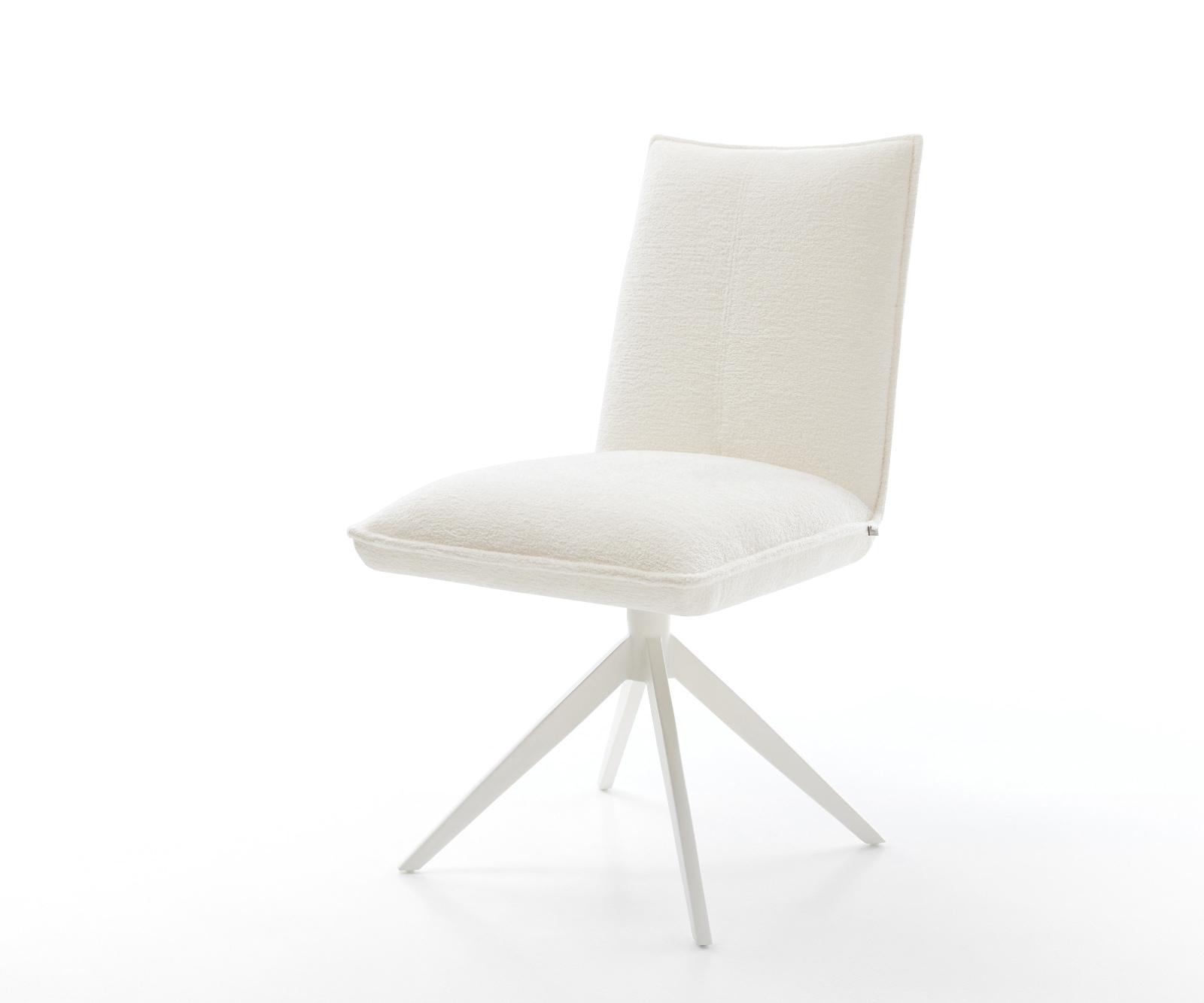 DELIFE Drehstuhl Lelio-Flex Bouclé Soft Beige Kreuzgestell breit Weiß 360° drehbar Wippfunktion Taschenfederkern, Esszimmerstühle Image