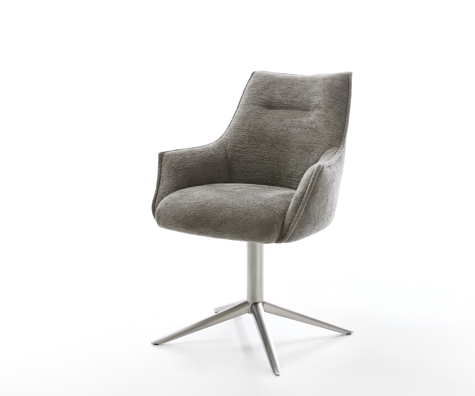 DELIFE Drehstuhl Alja-Flex mit Armlehnen Bouclé Soft Schlamm Fußkreuz Edelstahl 360° drehbar Wippfunktion Taschenfederkern, Esszimmerstühle Image