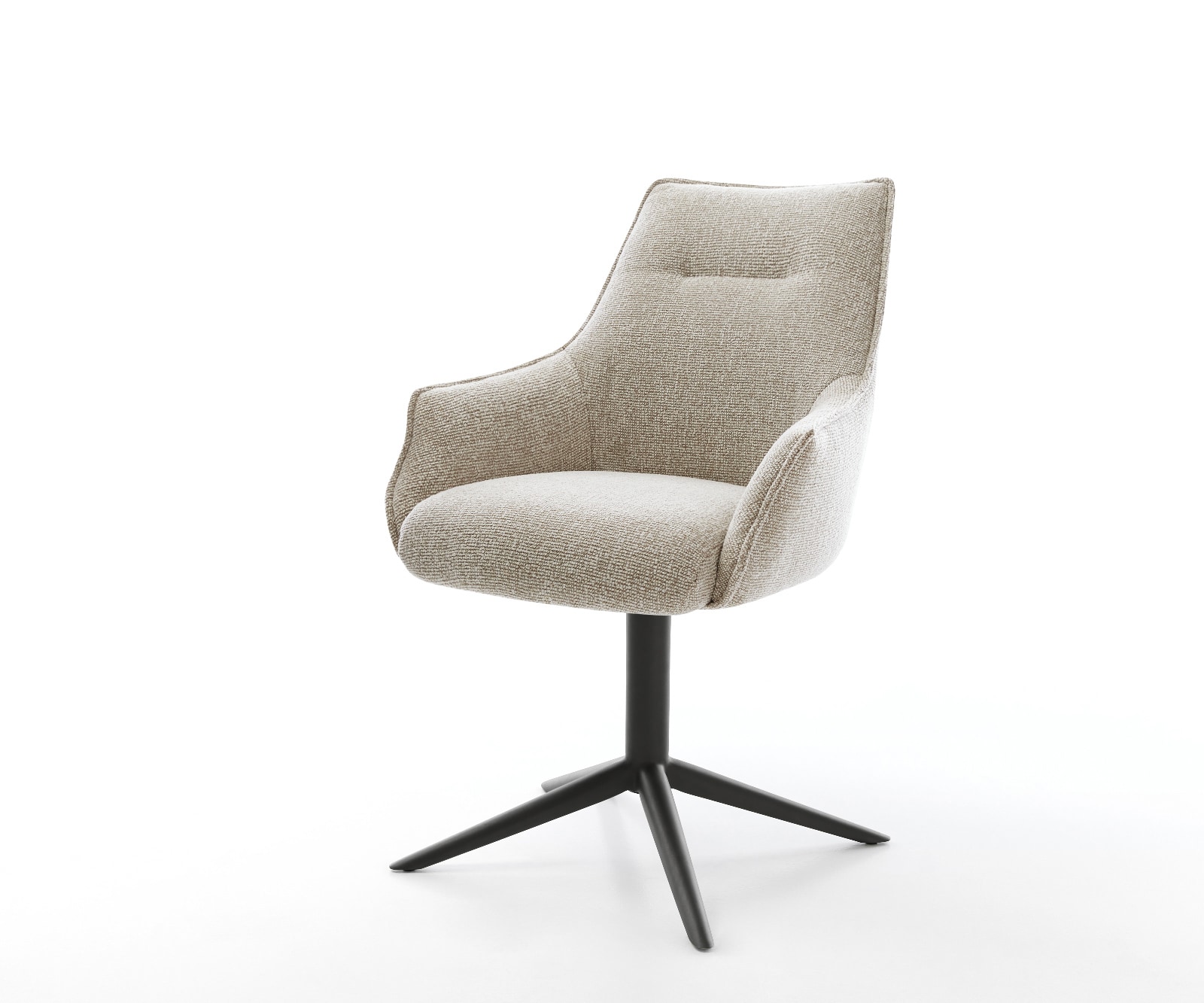 DELIFE Drehstuhl Alja-Flex mit Armlehnen Webstoff Soft Beige Fußkreuz Schwarz 360° drehbar Wippfunktion Taschenfederkern, Esszimmerstühle Image