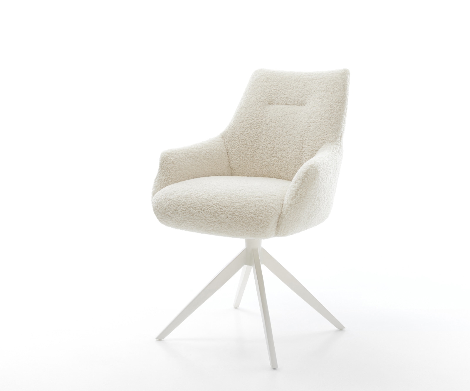 DELIFE Drehstuhl Alja-Flex mit Armlehnen Teddystoff Beige Kreuzgestell breit Weiß 360° drehbar Wippfunktion Taschenfederkern, Esszimmerstühle Image