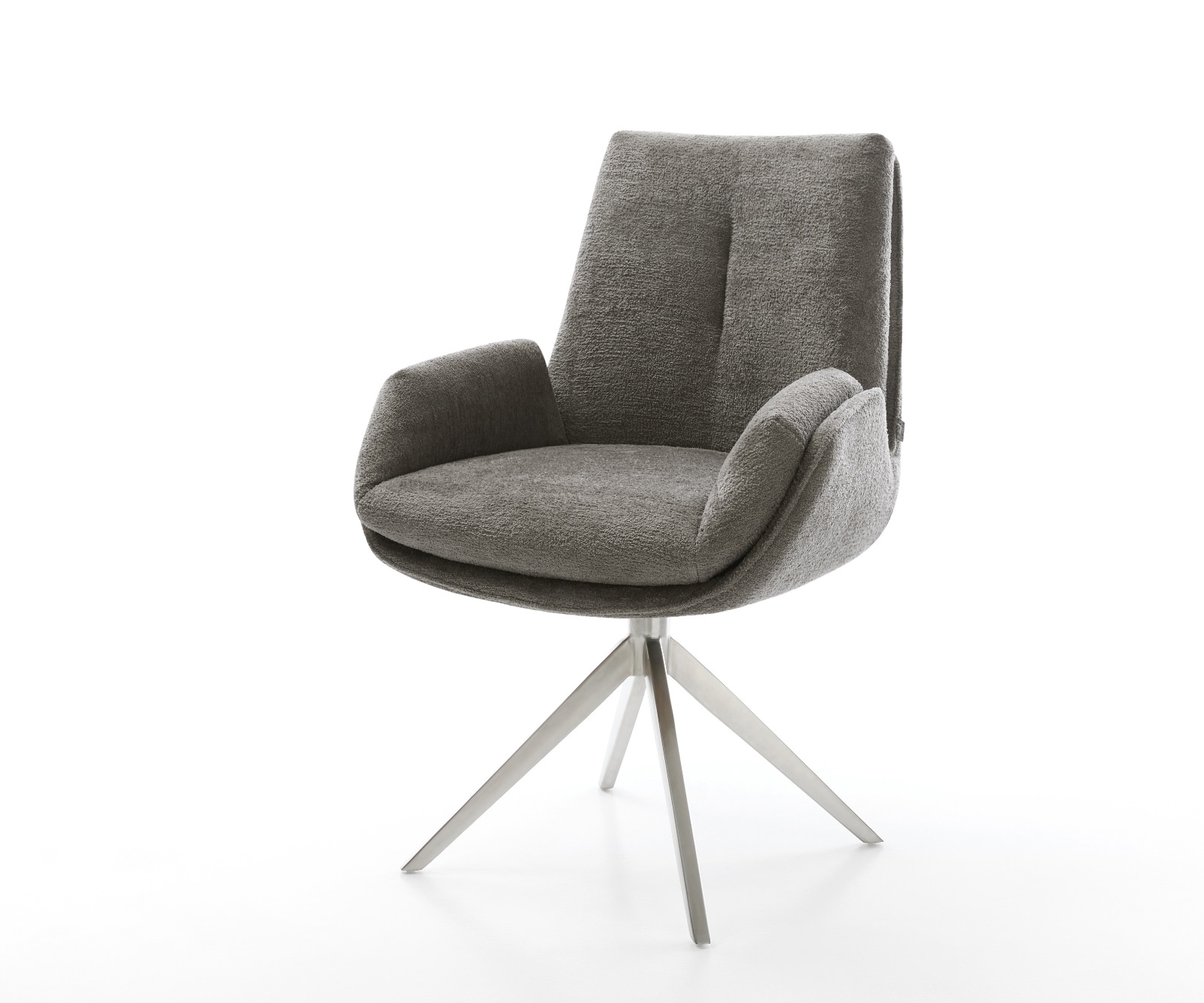 DELIFE Drehstuhl Clea-Flex Bouclé Soft Schlamm Kreuzgestell breit Edelstahl 360° drehbar Wippfunktion, Esszimmerstühle Image