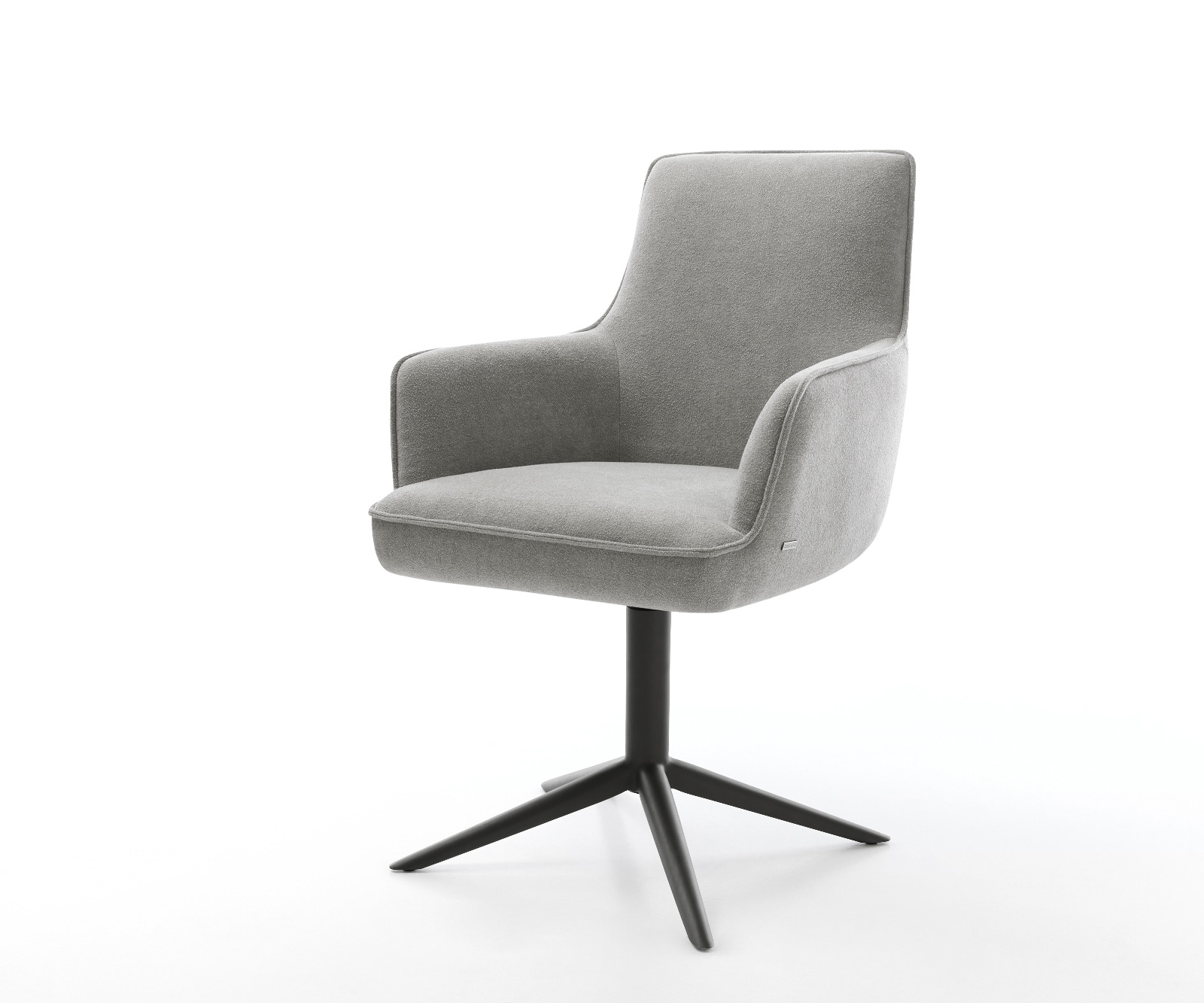 DELIFE Drehstuhl Heira-Flex mit Armlehnen Strukturstoff Soft Grau Fußkreuz Schwarz 360° drehbar Wippfunktion Taschenfederkern, Esszimmerstühle Image