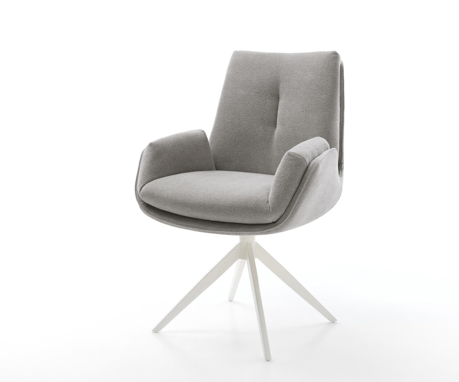 DELIFE Drehstuhl Clea-Flex Strukturstoff Soft Grau Kreuzgestell breit Weiß 360° drehbar Wippfunktion, Esszimmerstühle Image