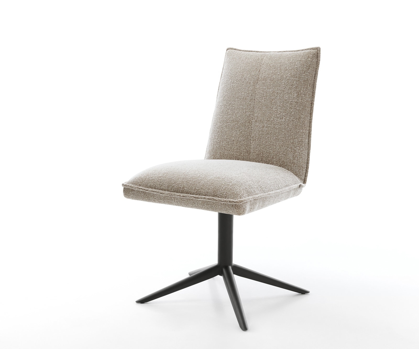 DELIFE Drehstuhl Lelio-Flex Webstoff Soft Beige Fußkreuz Schwarz 360° drehbar Wippfunktion Taschenfederkern, Esszimmerstühle Image