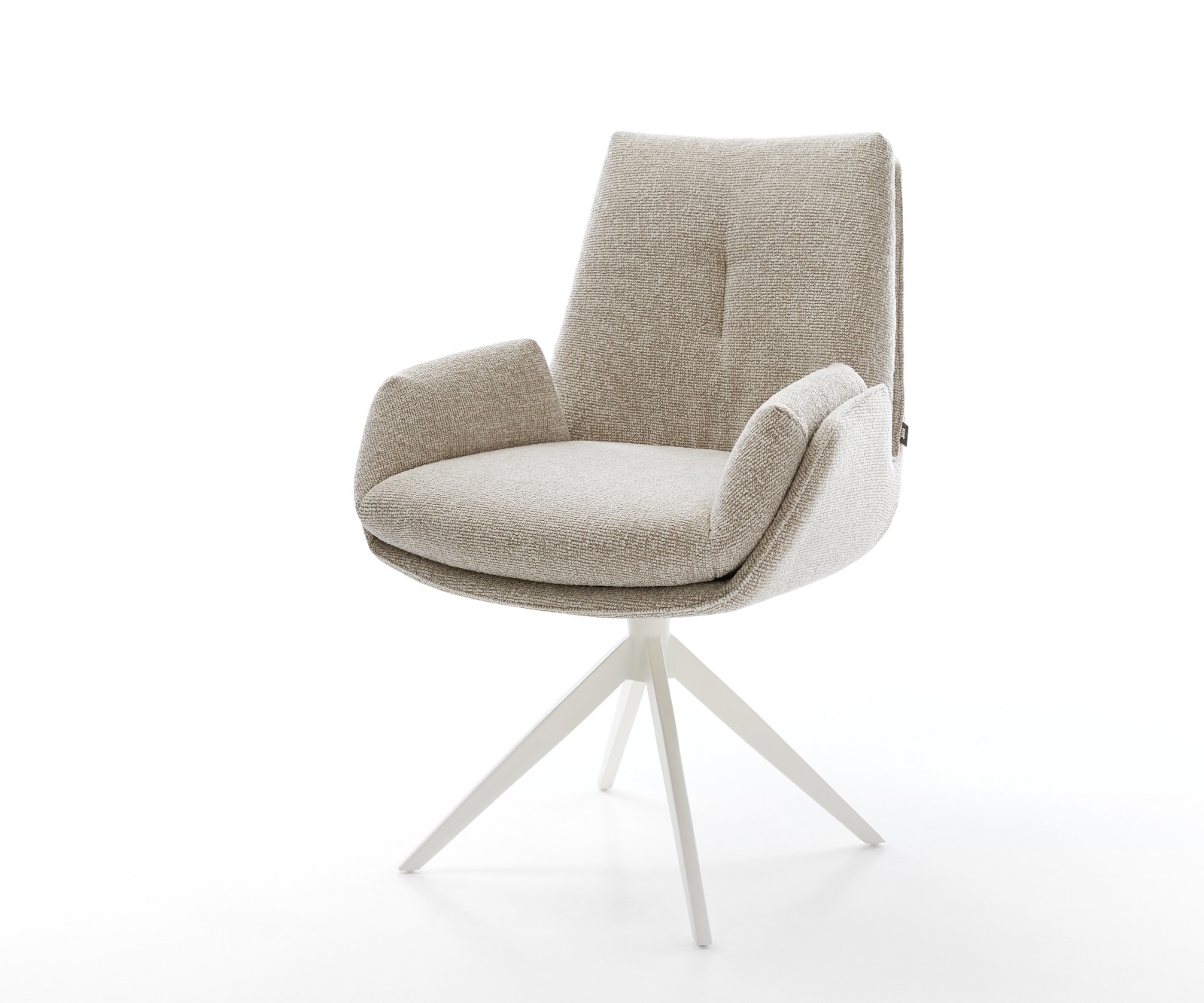 DELIFE Drehstuhl Clea-Flex Webstoff Soft Beige Kreuzgestell breit Weiß 360° drehbar Wippfunktion, Esszimmerstühle Image