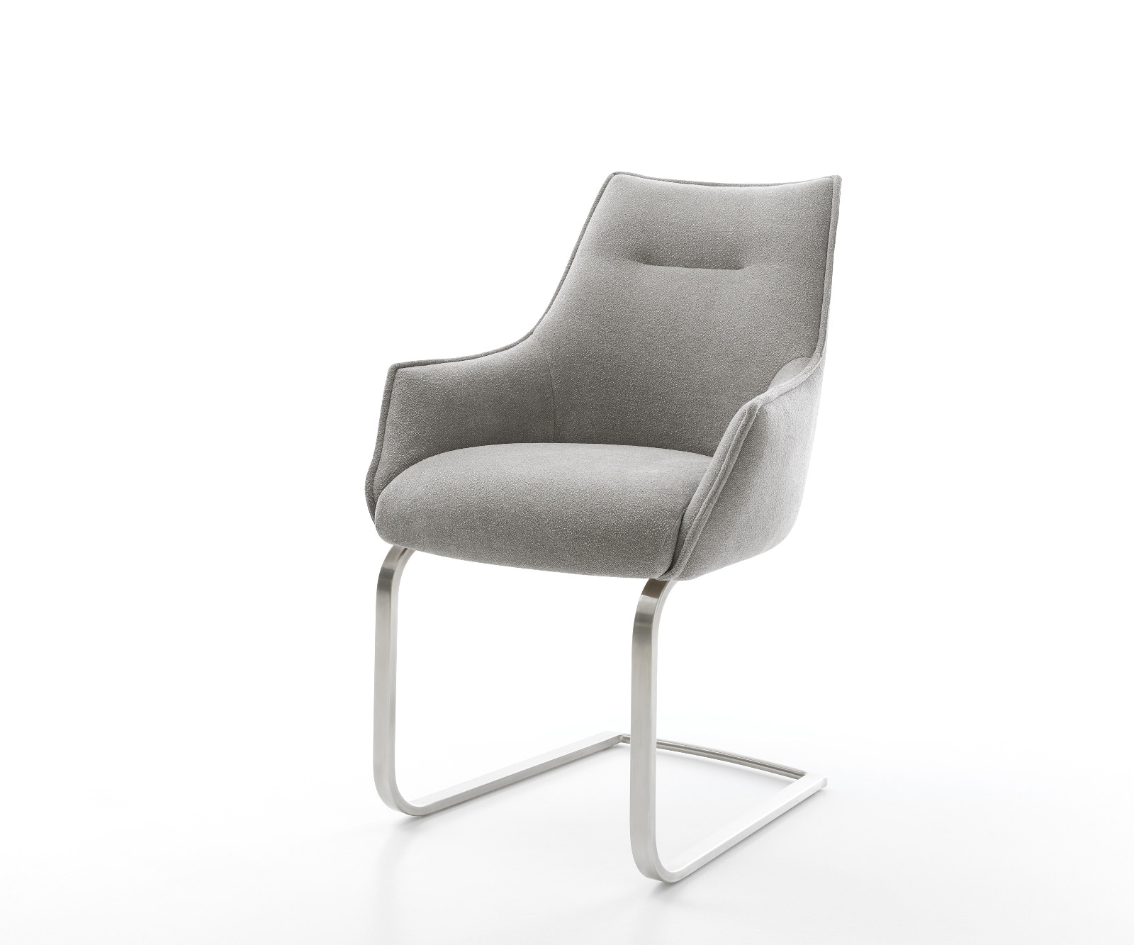 DELIFE Freischwinger Alja-Flex mit Armlehnen Strukturstoff Soft Grau Freischwinger flach Edelstahl Taschenfederkern, Esszimmerstühle Image