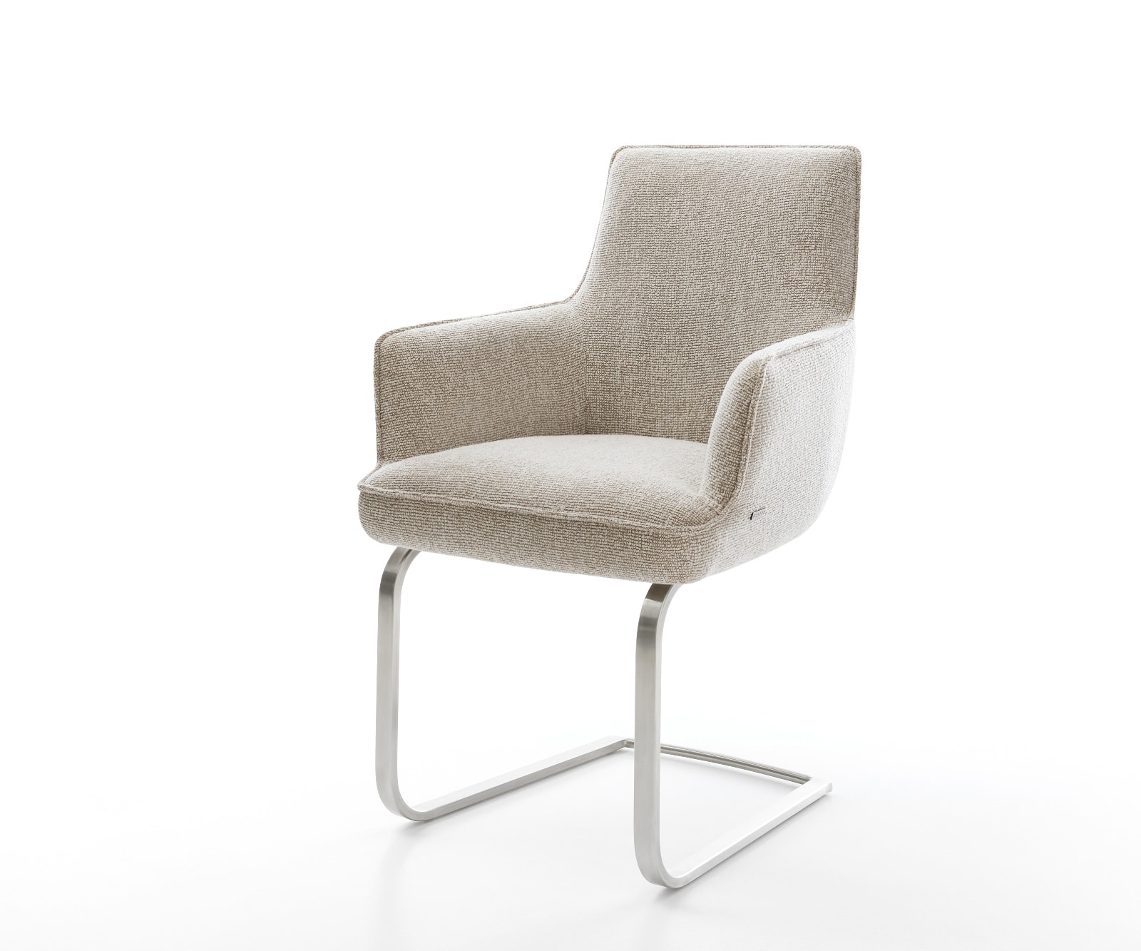 DELIFE Freischwinger Heira-Flex mit Armlehnen Webstoff Soft Beige Freischwinger flach Edelstahl Taschenfederkern, Esszimmerstühle Image