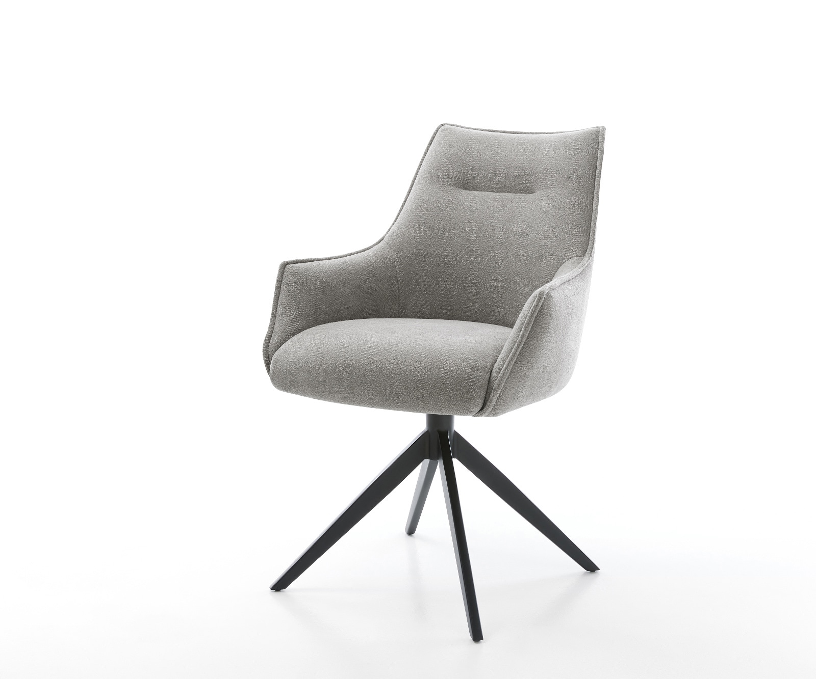 DELIFE Drehstuhl Alja-Flex mit Armlehnen Strukturstoff Soft Grau Kreuzgestell breit Schwarz 360° drehbar Wippfunktion Taschenfederkern, Esszimmerstühle Image