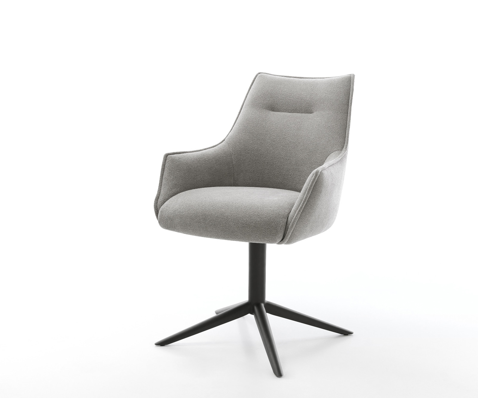 DELIFE Drehstuhl Alja-Flex mit Armlehnen Strukturstoff Soft Grau Fußkreuz Schwarz 360° drehbar Wippfunktion Taschenfederkern, Esszimmerstühle Image