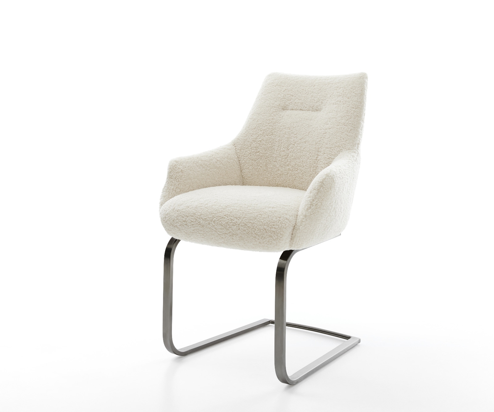 DELIFE Freischwinger Alja-Flex mit Armlehnen Teddystoff Beige Freischwinger flach Graphit Taschenfederkern, Esszimmerstühle Image