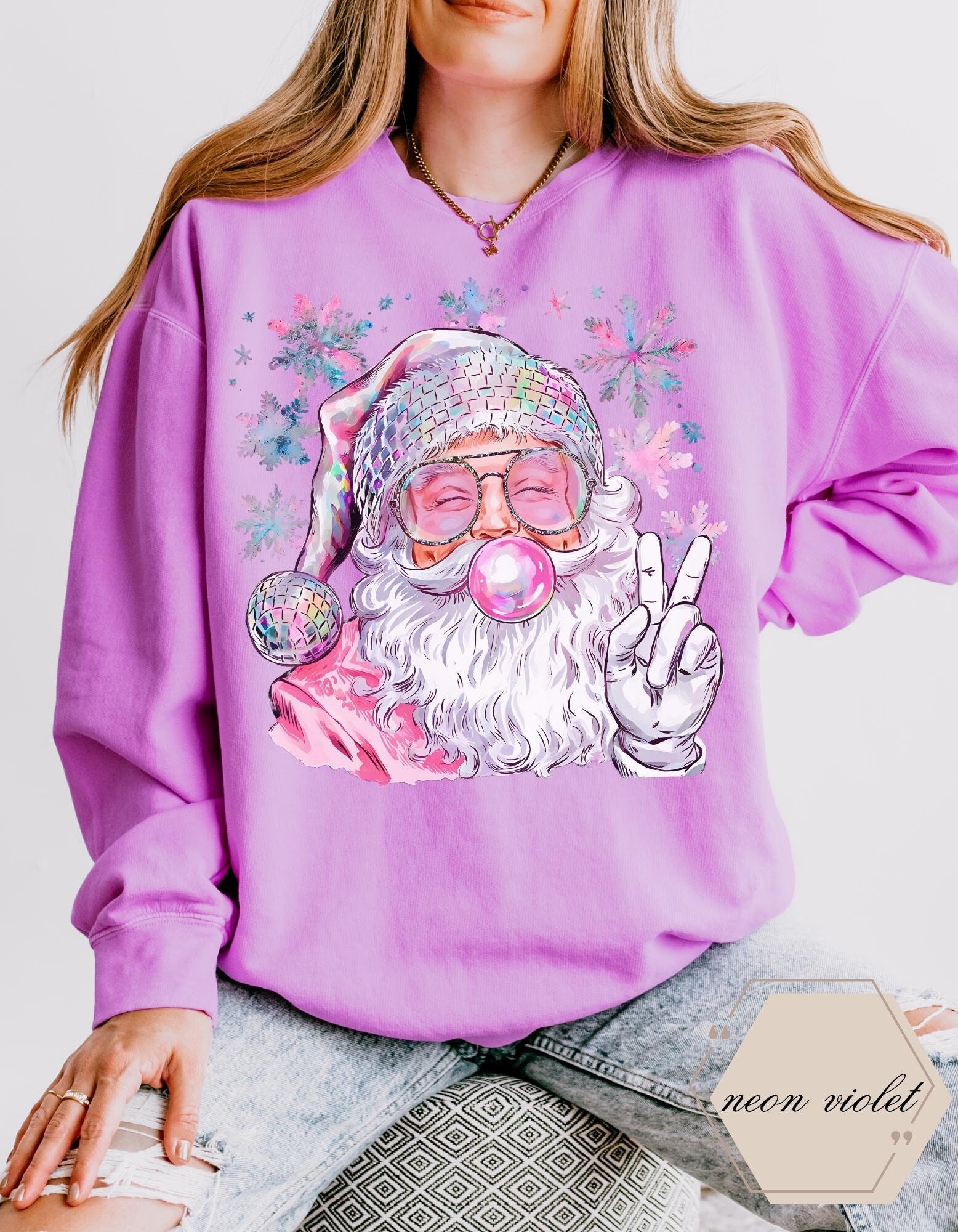 Comfort Colors Babbo Natale, Babbo Natale rosa, regalo di Natale di Babbo Natale rosa, felpa con Babbo Natale che soffia bolle