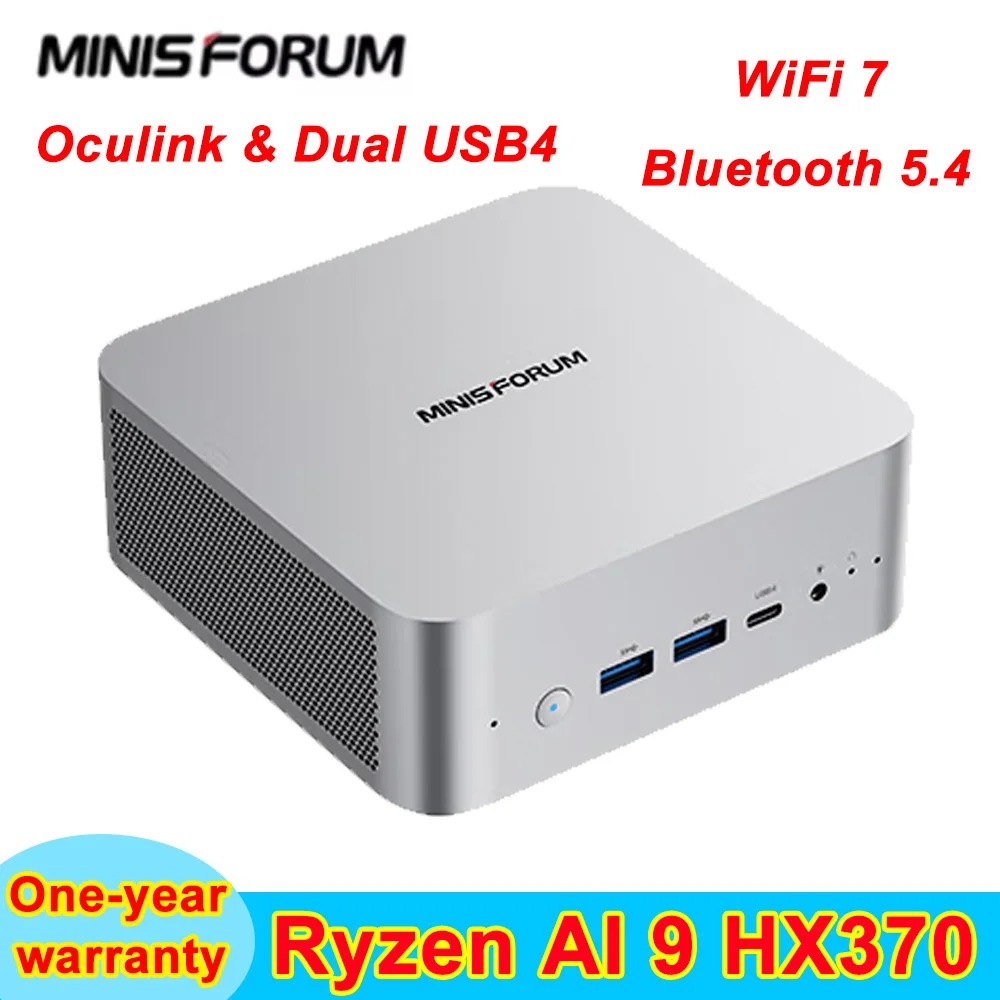MINISFORUM AI X1 AMD Ryzen 9 HX 370 Fingerprint Copilot PC 128GB 4TB WiFi7 BT5.4 135W Desk Office Gaming OCulink AI Computer