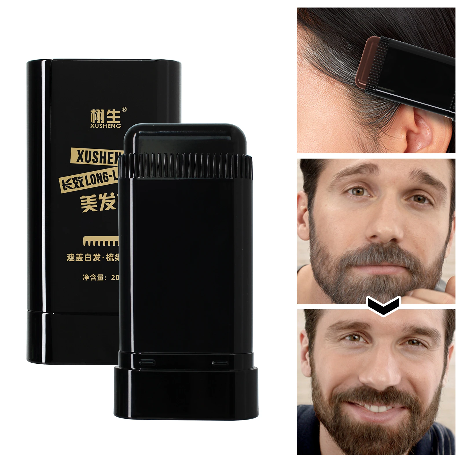 Bastoncino per capelli in 3 colori per coprire i capelli bianchi, stick temporaneo per capelli unisex - Tinture per capelli vegetali, Rifornimento del colore dei capelli delle radici, No Fa