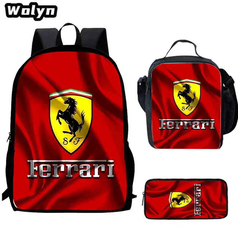 Logo de voiture enfant école sac à dos sacs à déjeuner sacs à crayons sacs d'école pour garçons filles cadeau pour Ferrari 488 Roma F8 SF90 F4 LaFerrari