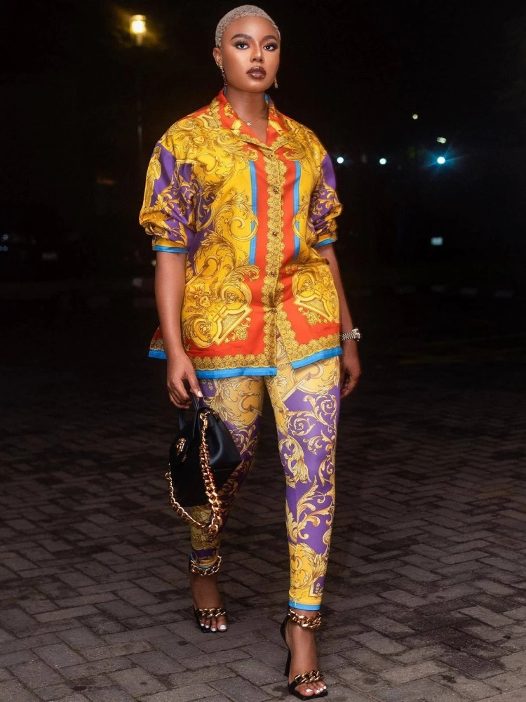 Set da donna a 2 pezzi 2026 Nuovo arrivo Primavera Autunno Set coordinati Stampa floreale Set da due pezzi Top Pantaloni Abiti Abiti Abbigliamento