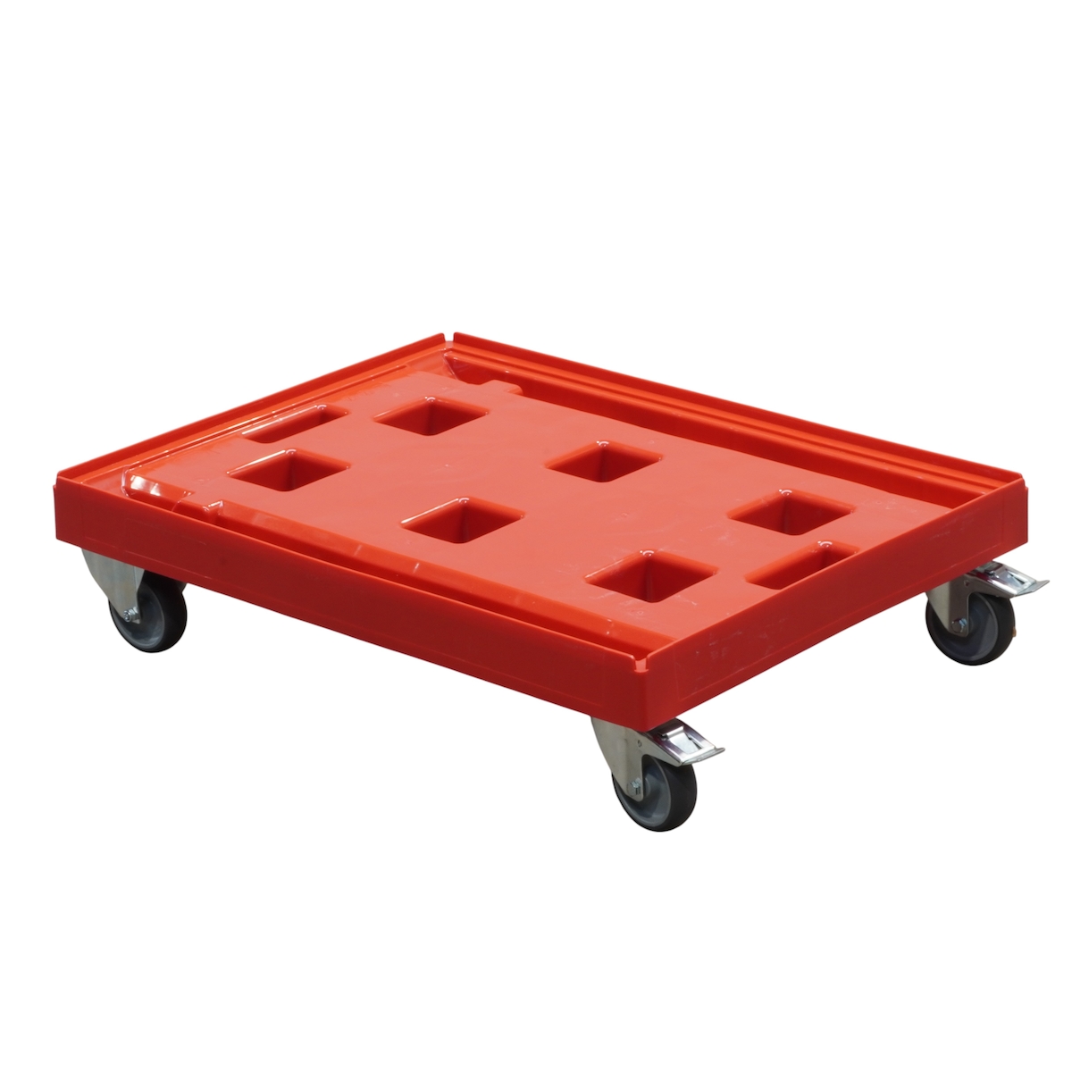 Logiplast Transportroller für Kisten 80 x 60 cm - 400 kg Traglast in Rot 2 Bock- und 2 Lenkrollen mit Feststellbremse Image