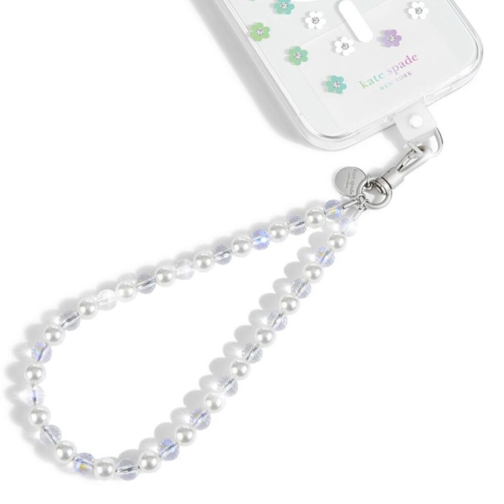 Kate Spade Cell Phones & Accessories | Kate Spade Clear Floral Phone Strap In Sea Pearl And Silver | Color: Silver/White | Size: Os